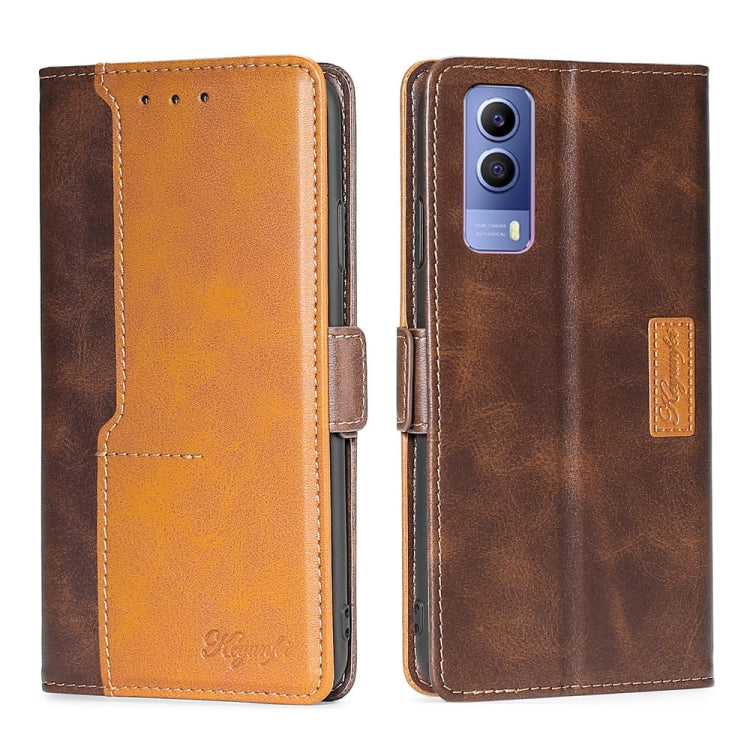 For vivo Y53S 5G/iQOO Z5X/T1X Contrast Color Side Buckle Leather Phone Case