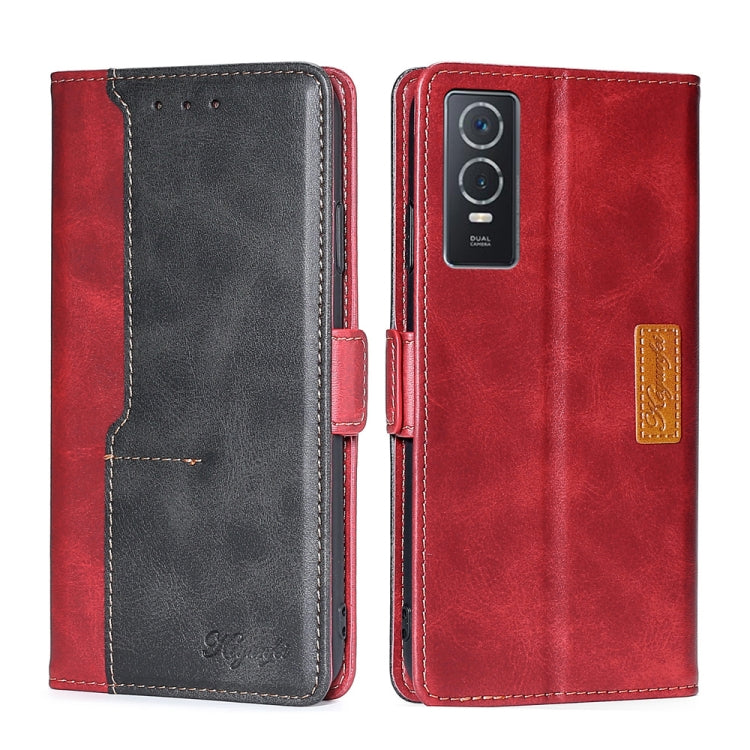 For vivo Y76S/Y74S Contrast Color Side Buckle Leather Phone Case