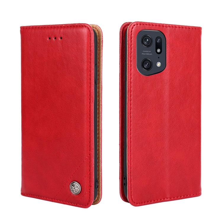 For OPPO Find X5 Pro Non-Magnetic Retro Texture Horizontal Flip Leather Phone Case