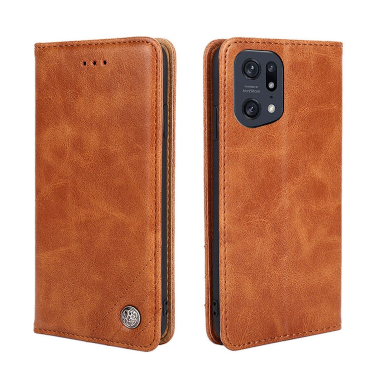 For OPPO Find X5 Pro Non-Magnetic Retro Texture Horizontal Flip Leather Phone Case
