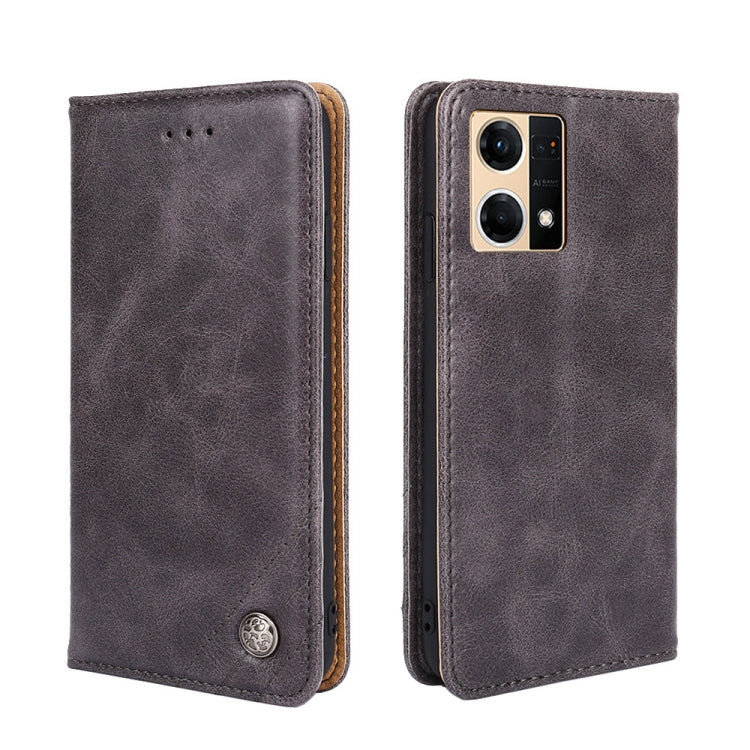 For OPPO Reno 7/F21 Pro Non-Magnetic Retro Texture Horizontal Flip Leather Phone Case