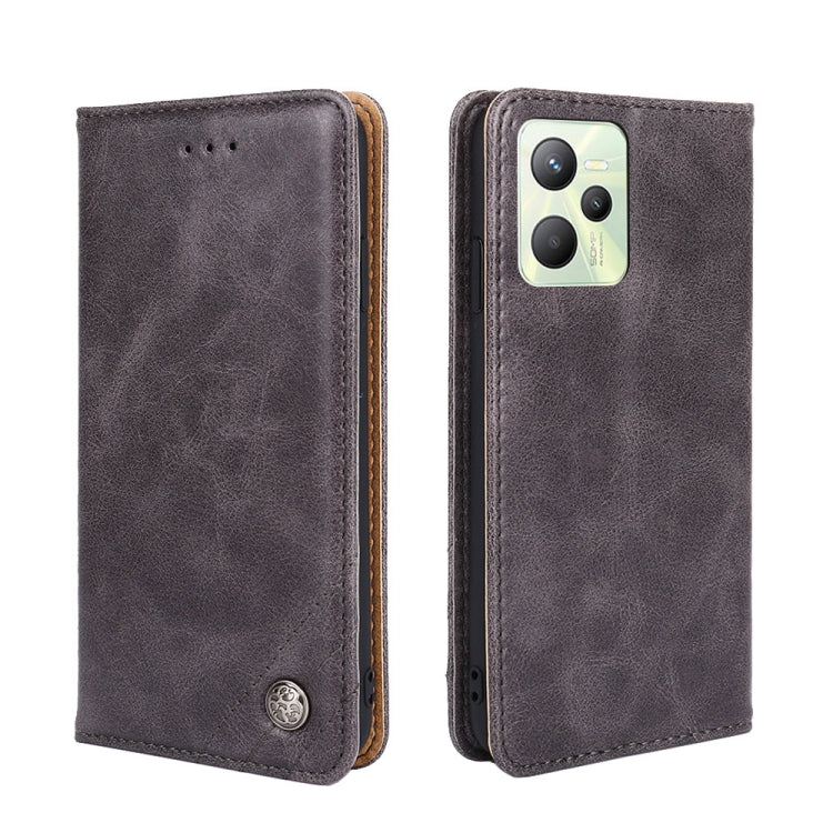 For OPPO Realme C35 Non-Magnetic Retro Texture Horizontal Flip Leather Phone Case