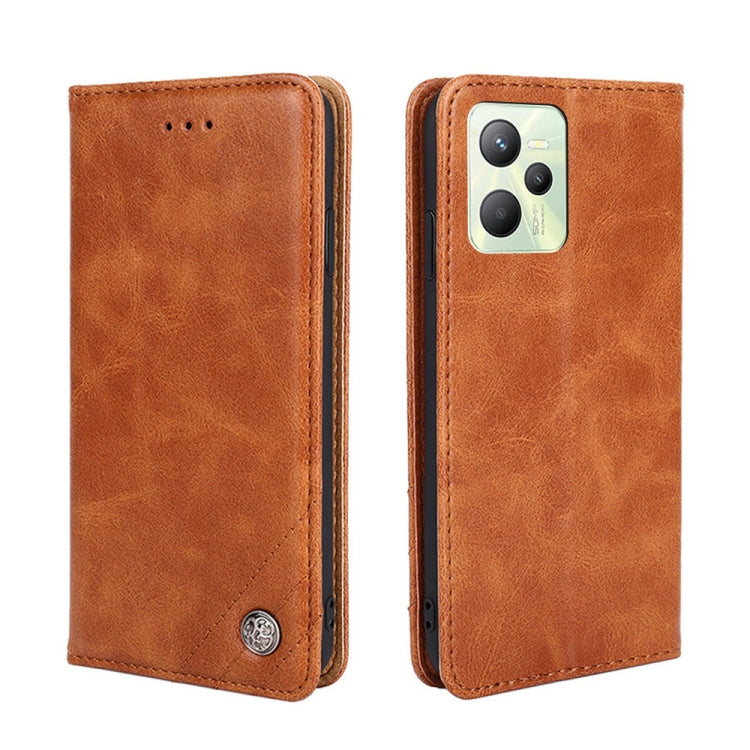 For OPPO Realme C35 Non-Magnetic Retro Texture Horizontal Flip Leather Phone Case