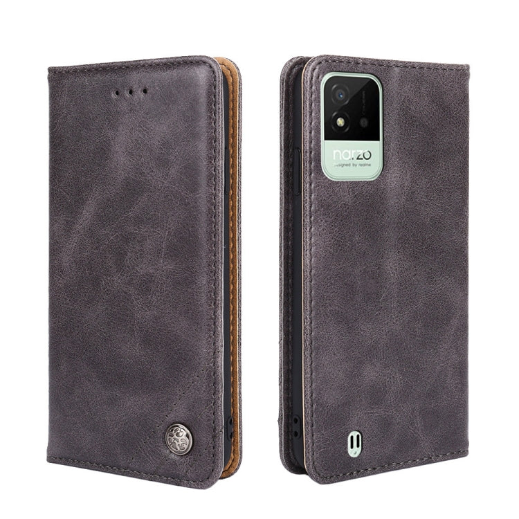For OPPO Realme Narzo 50i Non-Magnetic Retro Texture Horizontal Flip Leather Phone Case