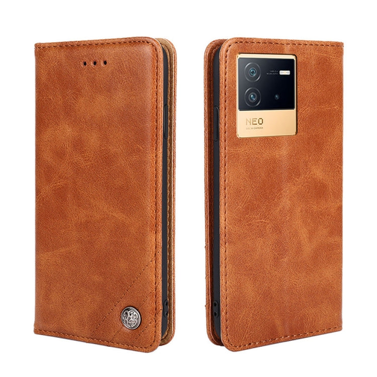 For vivo iQOO Neo6 5G Non-Magnetic Retro Texture Leather Phone Case