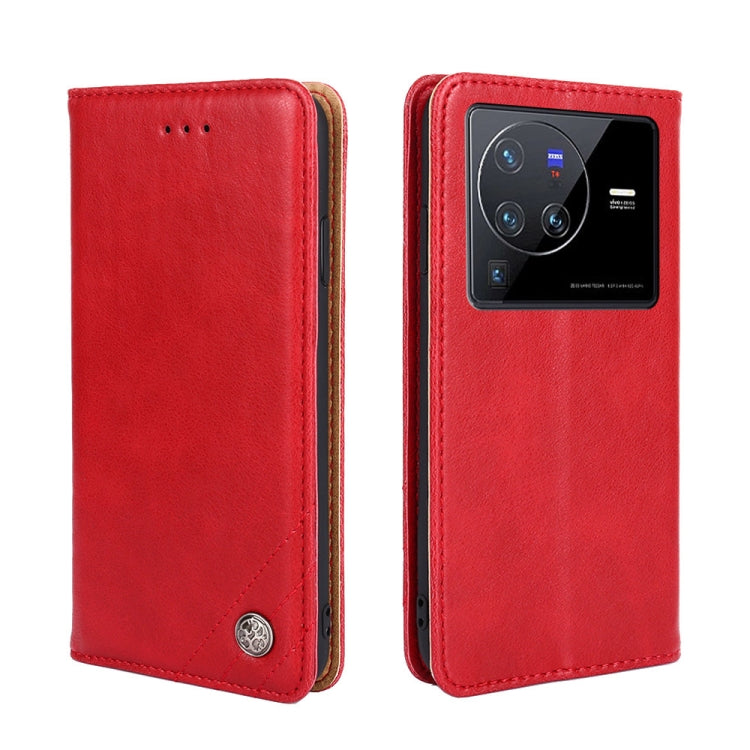 For vivo X80 Pro China Non-Magnetic Retro Texture Leather Phone Case