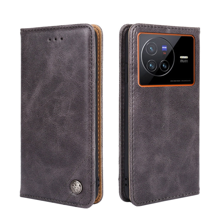 For vivo X80 China Non-Magnetic Retro Texture Leather Phone Case