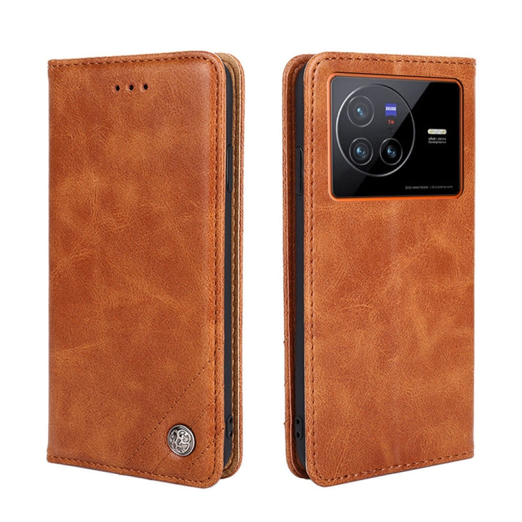For vivo X80 China Non-Magnetic Retro Texture Leather Phone Case