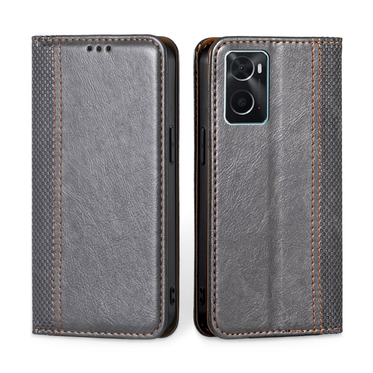 For OPPO A36 4G / A76 4G Global Grid Texture Magnetic Flip Leather Phone Case