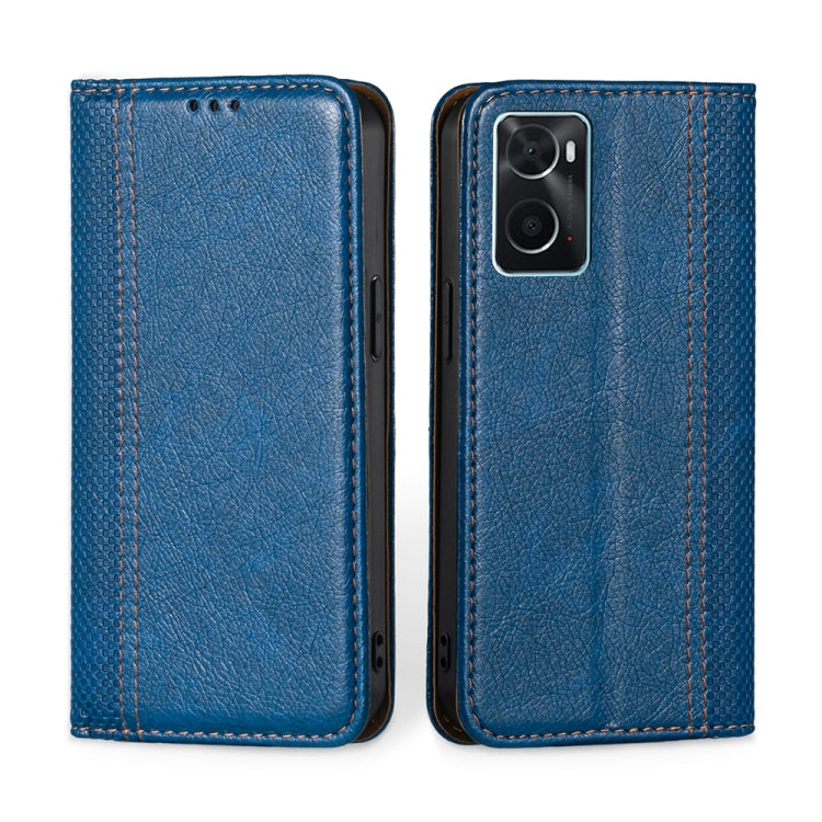 For OPPO A36 4G / A76 4G Global Grid Texture Magnetic Flip Leather Phone Case