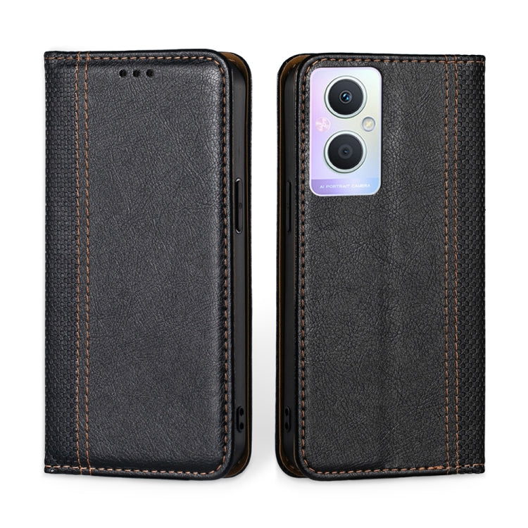 For OPPO A96 5G Grid Texture Magnetic Flip Leather Phone Case
