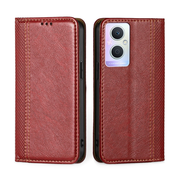 For OPPO A96 5G Grid Texture Magnetic Flip Leather Phone Case