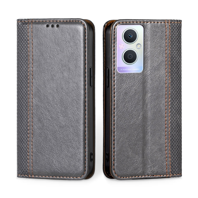 For OPPO A96 5G Grid Texture Magnetic Flip Leather Phone Case