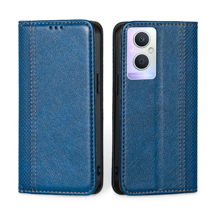 For OPPO A96 5G Grid Texture Magnetic Flip Leather Phone Case