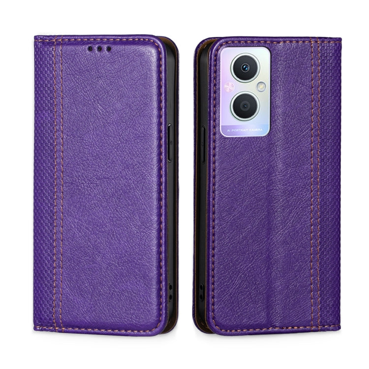 For OPPO A96 5G Grid Texture Magnetic Flip Leather Phone Case