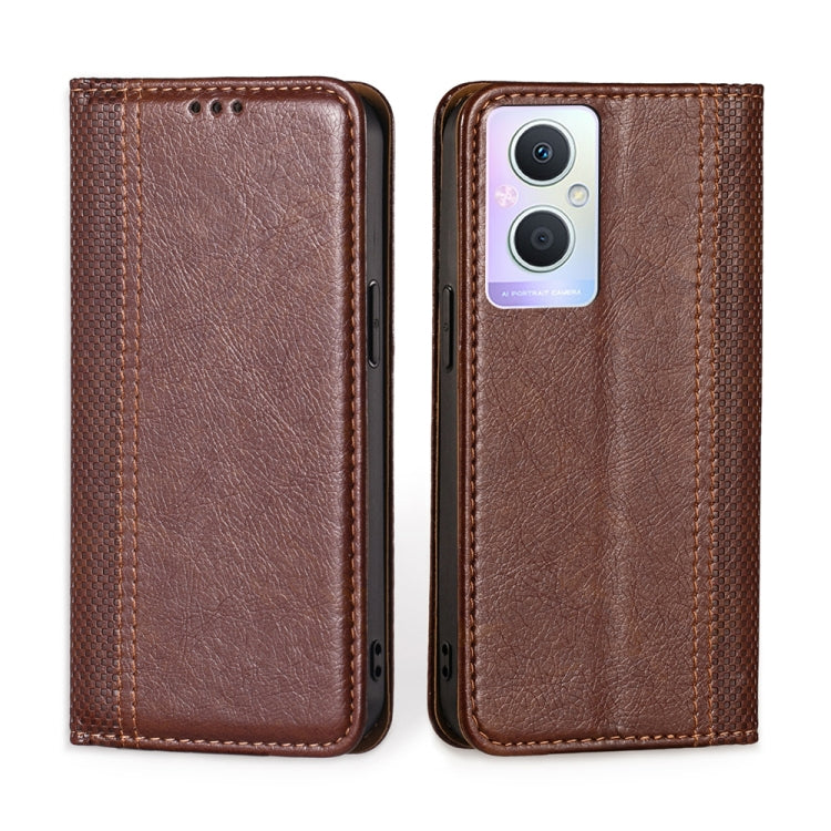 For OPPO A96 5G Grid Texture Magnetic Flip Leather Phone Case