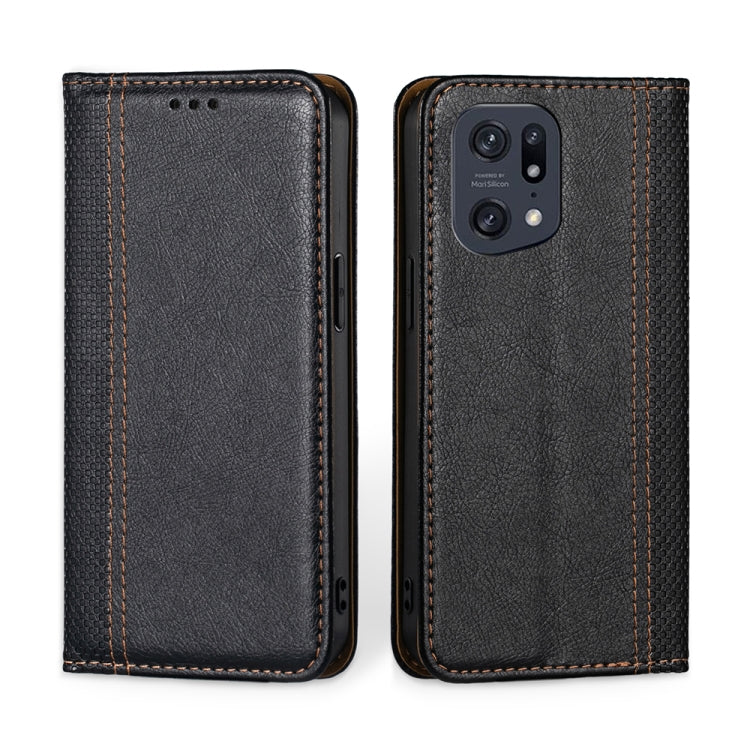 For OPPO Find X5 Pro Grid Texture Magnetic Flip Leather Phone Case