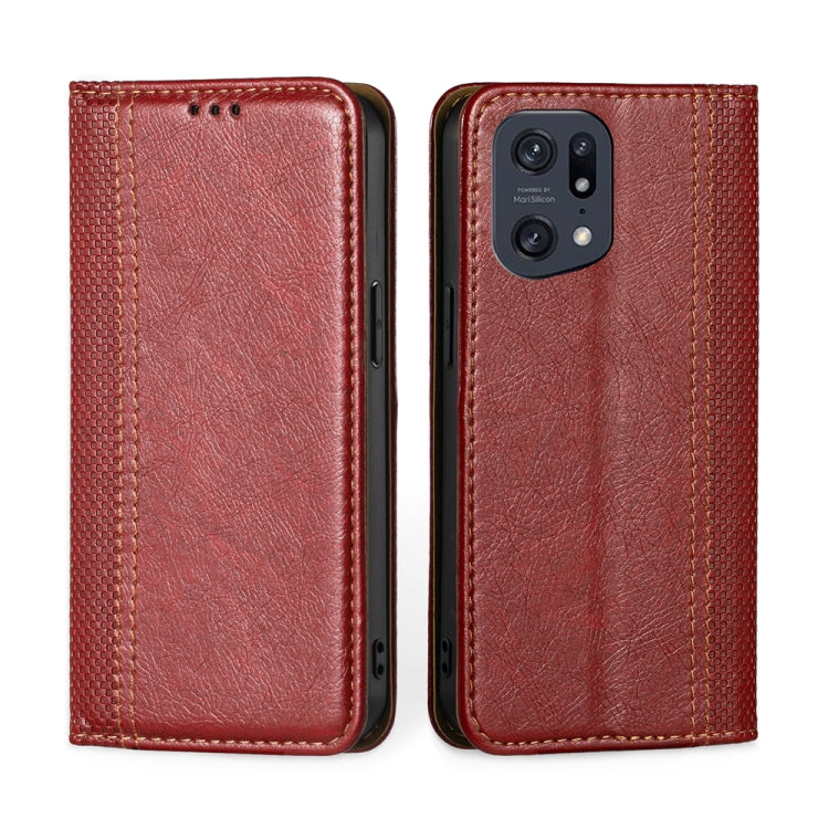 For OPPO Find X5 Pro Grid Texture Magnetic Flip Leather Phone Case