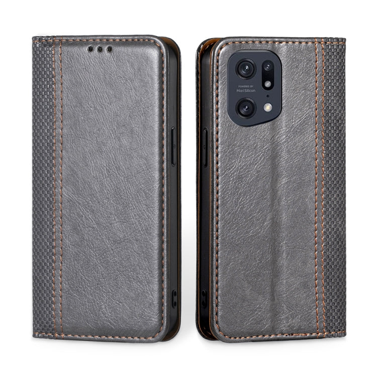 For OPPO Find X5 Pro Grid Texture Magnetic Flip Leather Phone Case