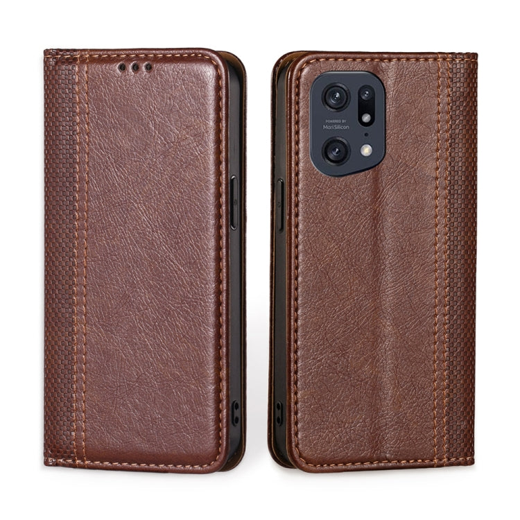 For OPPO Find X5 Pro Grid Texture Magnetic Flip Leather Phone Case