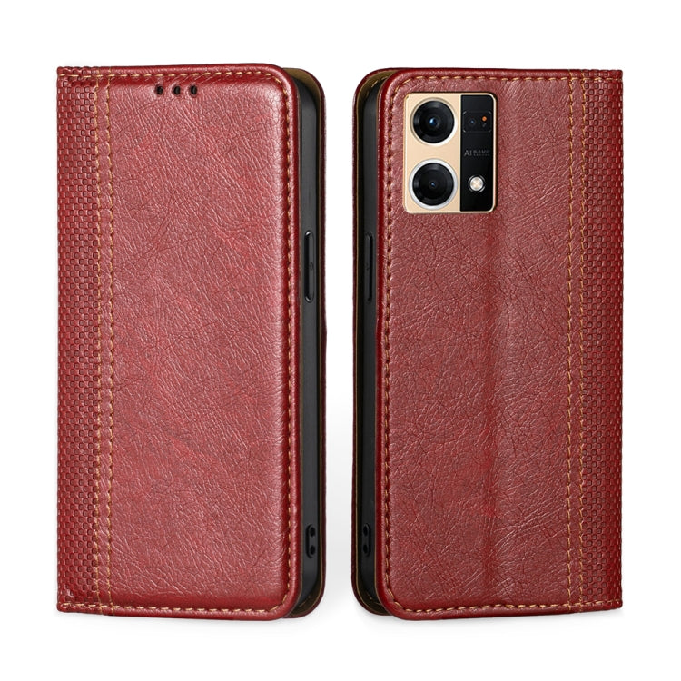 For OPPO Reno7 4G / F21 Pro 4G Grid Texture Magnetic Flip Leather Phone Case