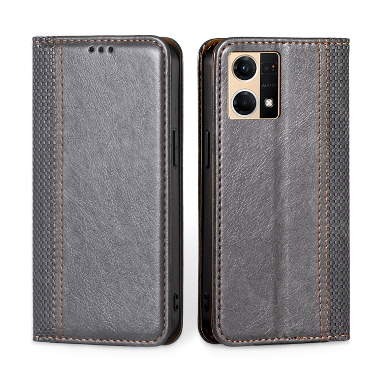 For OPPO Reno7 4G / F21 Pro 4G Grid Texture Magnetic Flip Leather Phone Case