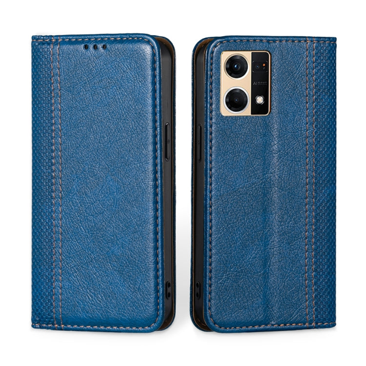 For OPPO Reno7 4G / F21 Pro 4G Grid Texture Magnetic Flip Leather Phone Case