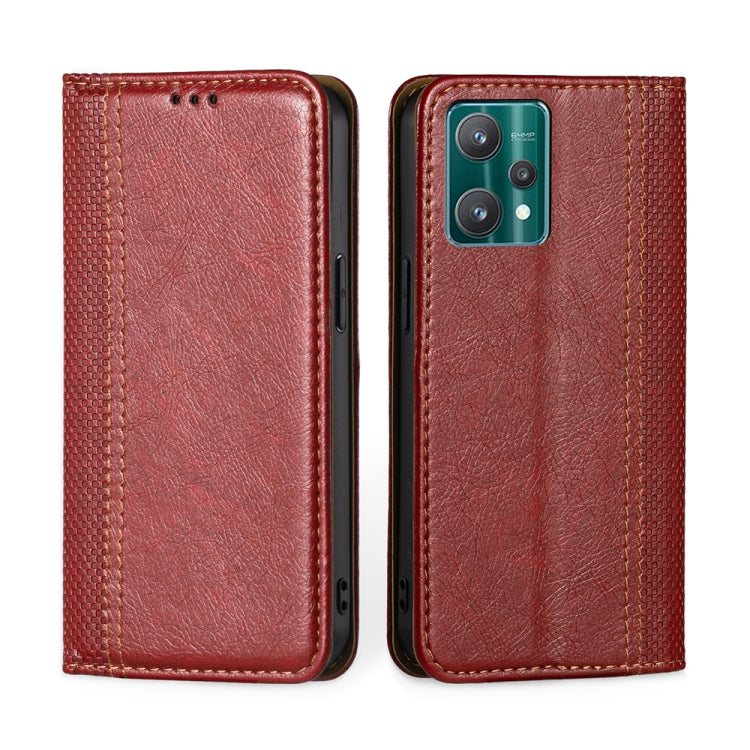 For OPPO Realme 9 Pro Grid Texture Magnetic Flip Leather Phone Case