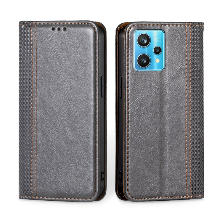 For OPPO Realme 9 Pro+ Grid Texture Magnetic Flip Leather Phone Case