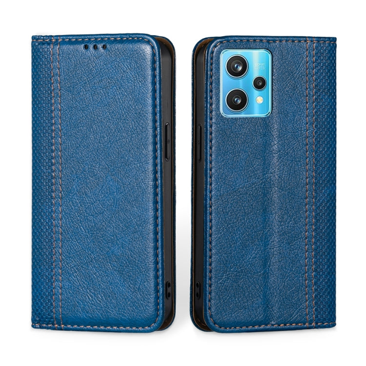For OPPO Realme 9 Pro+ Grid Texture Magnetic Flip Leather Phone Case