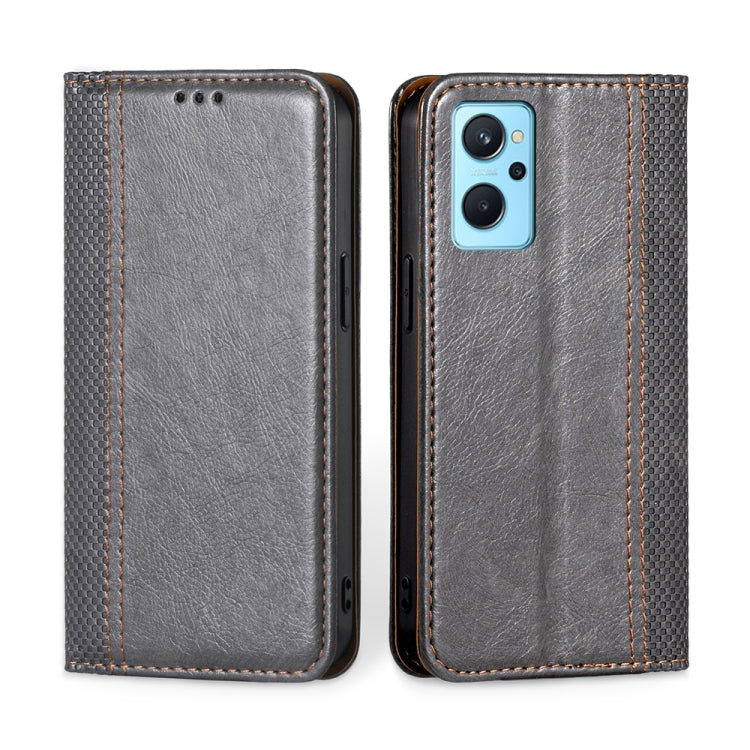 For OPPO Realme 9i Grid Texture Magnetic Flip Leather Phone Case