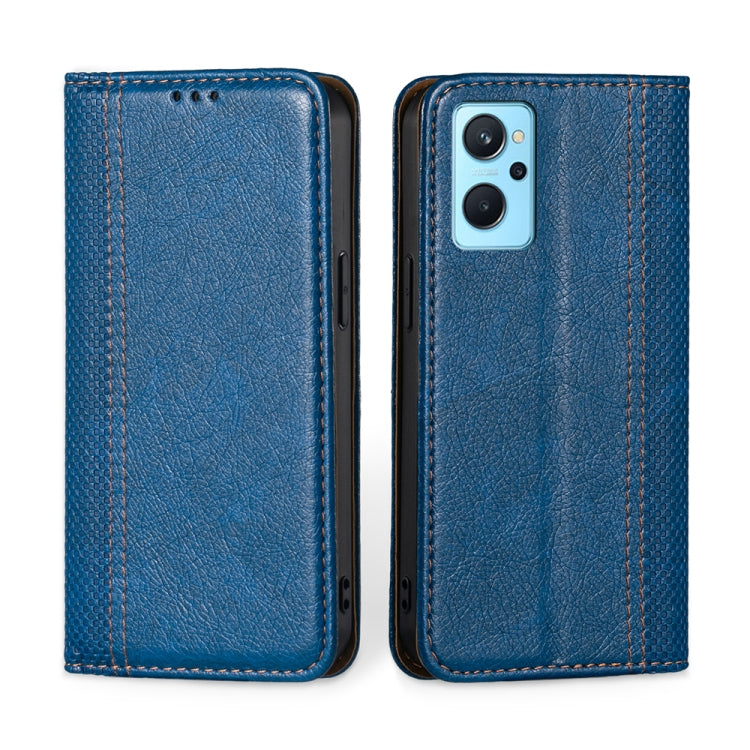 For OPPO Realme 9i Grid Texture Magnetic Flip Leather Phone Case