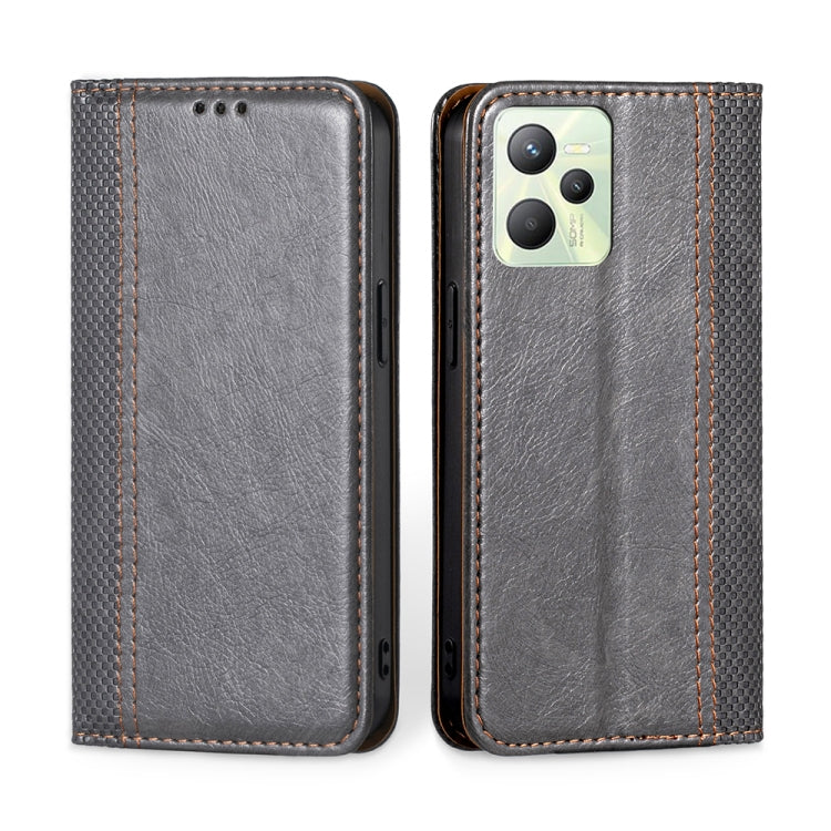 For OPPO Realme C35 Grid Texture Magnetic Flip Leather Phone Case