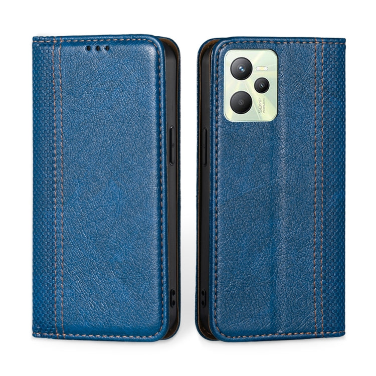 For OPPO Realme C35 Grid Texture Magnetic Flip Leather Phone Case
