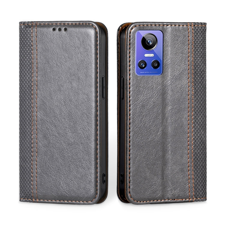 For OPPO Realme GT Neo3 Grid Texture Magnetic Flip Leather Phone Case