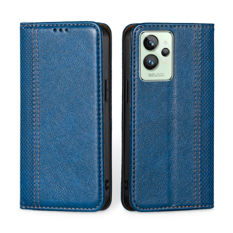 For OPPO Realme GT2 Pro Grid Texture Magnetic Flip Leather Phone Case