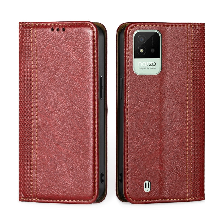 For OPPO Realme Narzo 50i Grid Texture Magnetic Flip Leather Phone Case