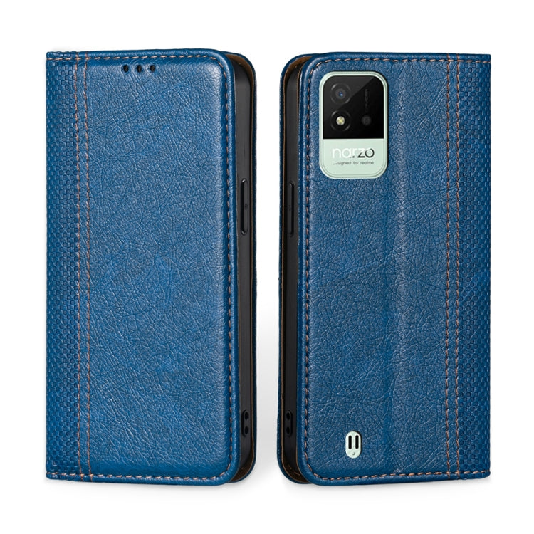 For OPPO Realme Narzo 50i Grid Texture Magnetic Flip Leather Phone Case