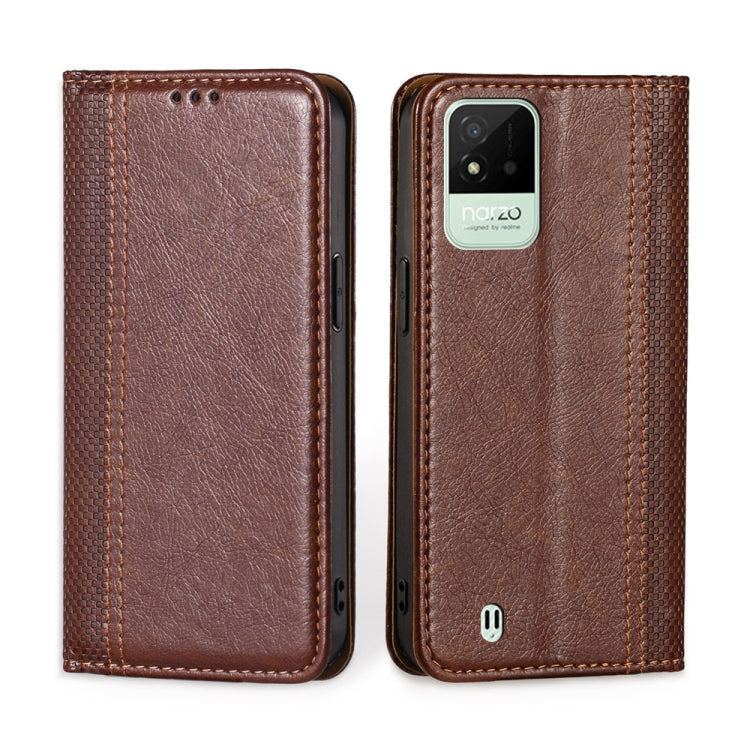 For OPPO Realme Narzo 50i Grid Texture Magnetic Flip Leather Phone Case