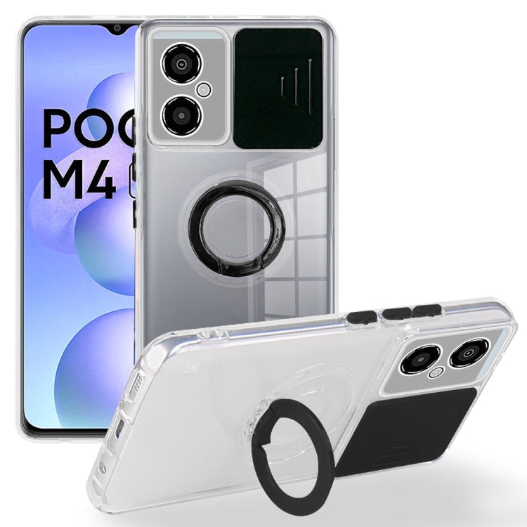 For Xiaomi Poco M4 5G Sliding Camera Cover Design TPU Protective Phone Case with Ring Holder
