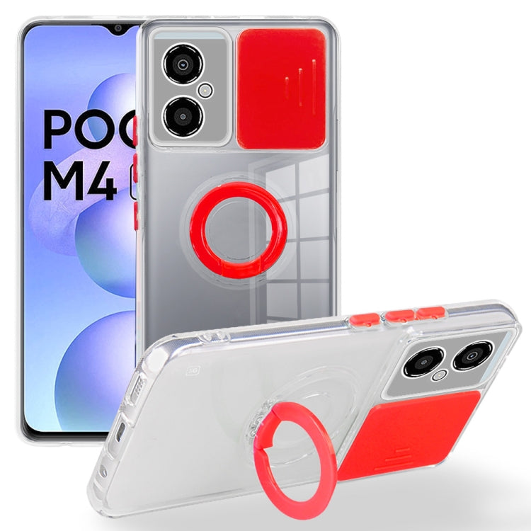 For Xiaomi Poco M4 5G Sliding Camera Cover Design TPU Protective Phone Case with Ring Holder