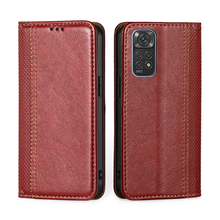 For Xiaomi Redmi Note 11 Global / Note 11S Grid Texture Magnetic Flip Leather Phone Case