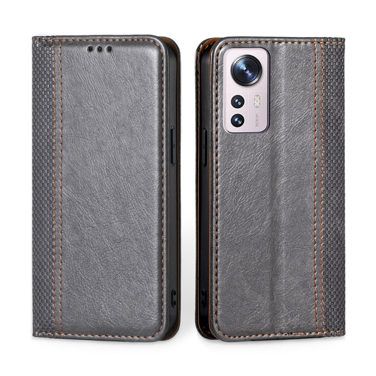 For Xiaomi 12 Pro Grid Texture Magnetic Flip Leather Phone Case
