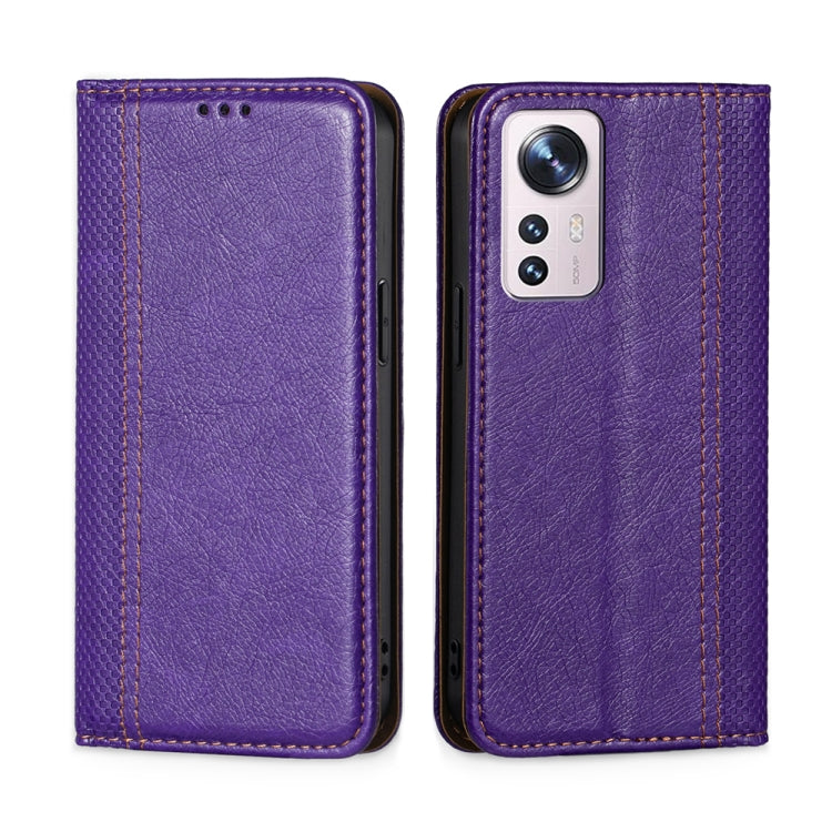 For Xiaomi 12 Pro Grid Texture Magnetic Flip Leather Phone Case