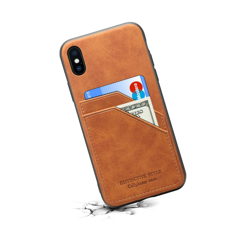 For iPhone XS Max Card Slots Full Coverage PU+TPU Phone Case