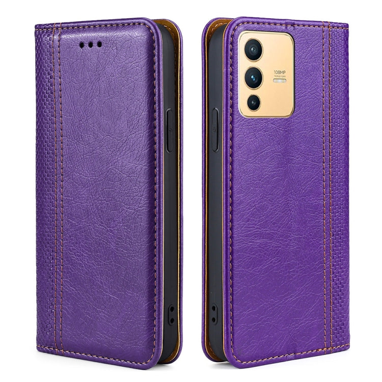 For vivo S12 / V23 5G Grid Texture Magnetic Flip Leather Phone Case