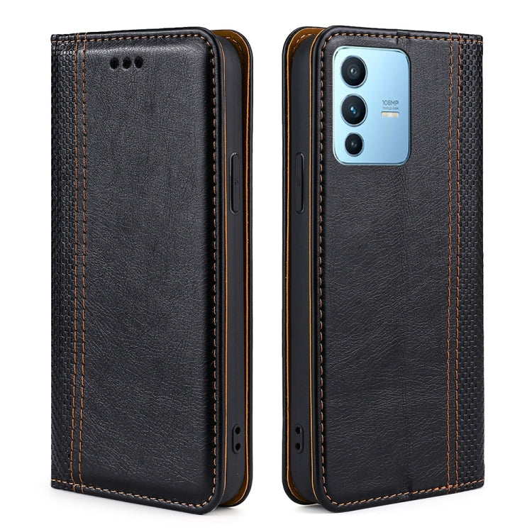 For vivo S12 Pro / V23 Pro Grid Texture Magnetic Flip Leather Phone Case