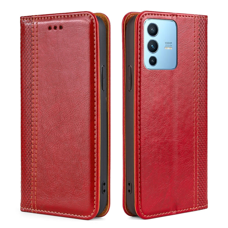 For vivo S12 Pro / V23 Pro Grid Texture Magnetic Flip Leather Phone Case
