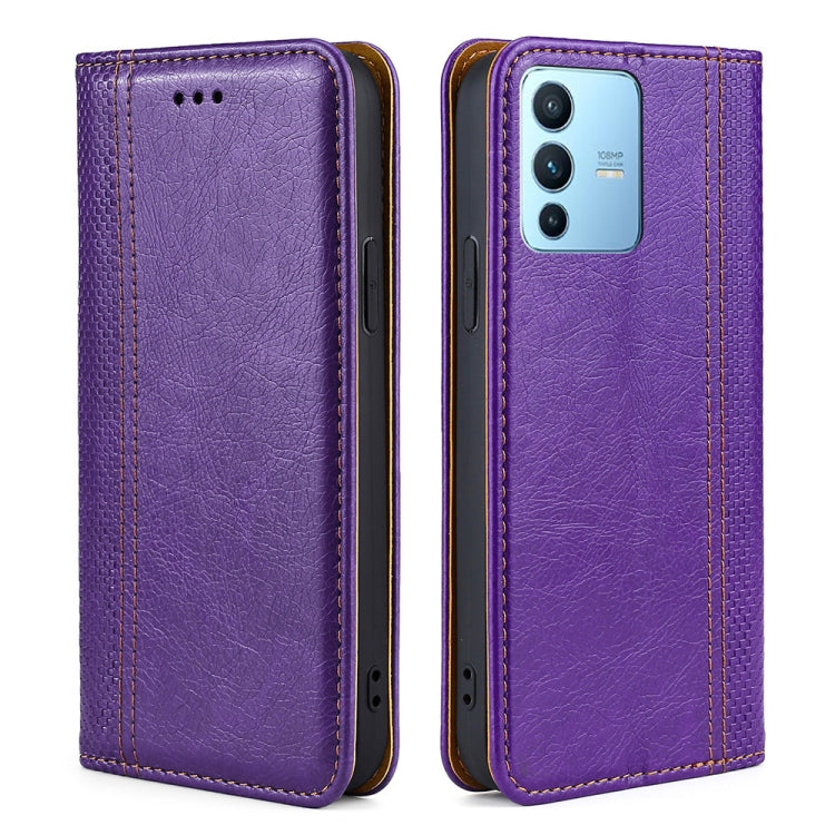 For vivo S12 Pro / V23 Pro Grid Texture Magnetic Flip Leather Phone Case