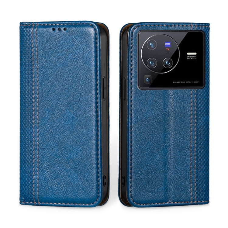 For vivo X80 Pro China Grid Texture Magnetic Flip Leather Phone Case